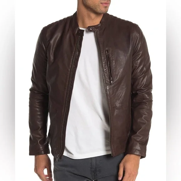 John Varvatos Soft and Luxurious Genuine Sheep Leather Racer Jacket Dk Brown-szL - Picture 1 of 15